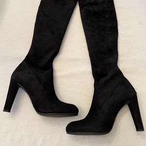 Stuart Weitzman iconic Highland boots in black suede, size 10M, NIB, retail $950